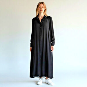 NWT Soya Concept Black Button Up Maxi Shirt Dress Duster Scandi Minimalist MED